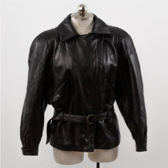 Vintage 80s Black Leather Jacket M Footballer Short Blazer Coat - Picture 14 of 14